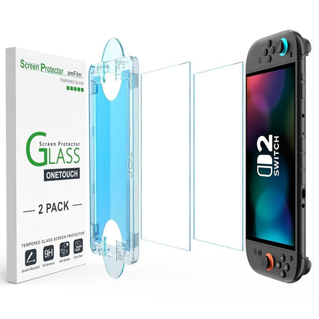 amFilm Auto-Alignment OneTouch for Nintendo Switch 2 Screen Protector [7.9''] 2025 Tempered Glass, Accessories, 30 seconds Installation, Bubble Free, Scratch Resistant, Touch Sensitive, Transparent [2 Pack]