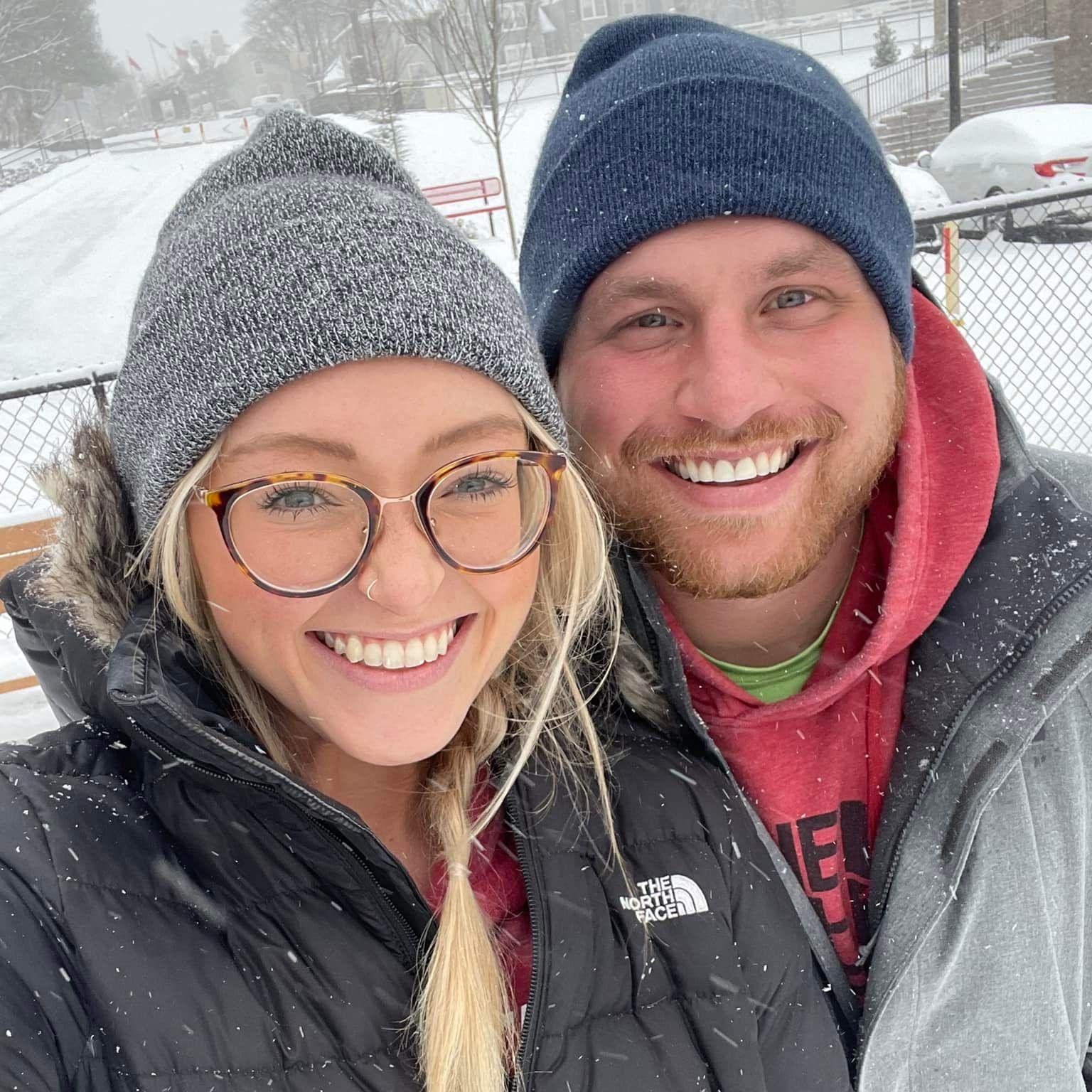 Fun fact: we are, in fact, CHILDREN in adult bodies when it comes to snow. A favorite memory is sledding on a dog crate at our apartment!