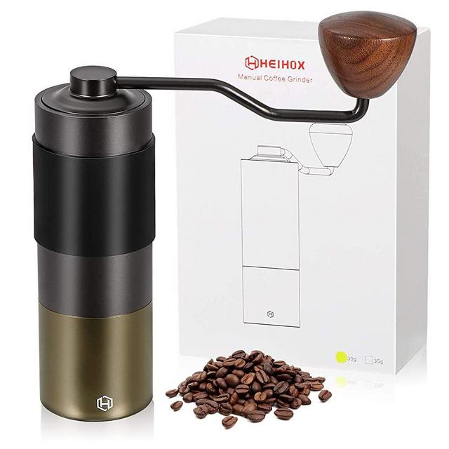 Manual Coffee Grinder - HEIHOX Hand Coffee Grinder with Adjustable Conical Stainless Steel Burr Mill, Capacity 30g Portable Mill Faster Grinding Efficiency Espresso to Coarse for Office, Home, Camping