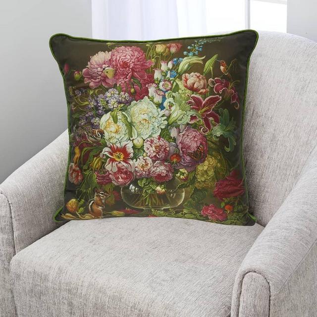 Yana Movchan Peonies & Rose Hips Silk Pillow