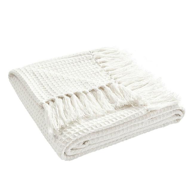 50"x60" Waffle Cotton Knit Throw Blanket White - Lush Décor