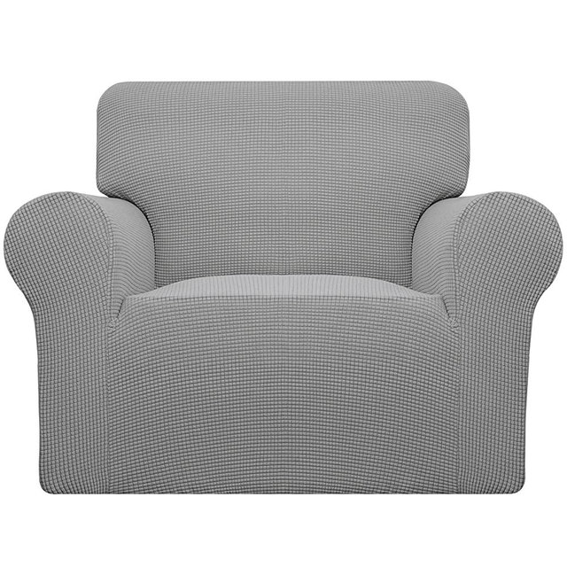Easy-Going Stretch Oversized Chair Sofa Slipcover 1-Piece Couch Sofa Cover Furniture Protector Soft with Elastic Bottom for Kids Spandex Jacquard Fabric Small Checks Light Gray