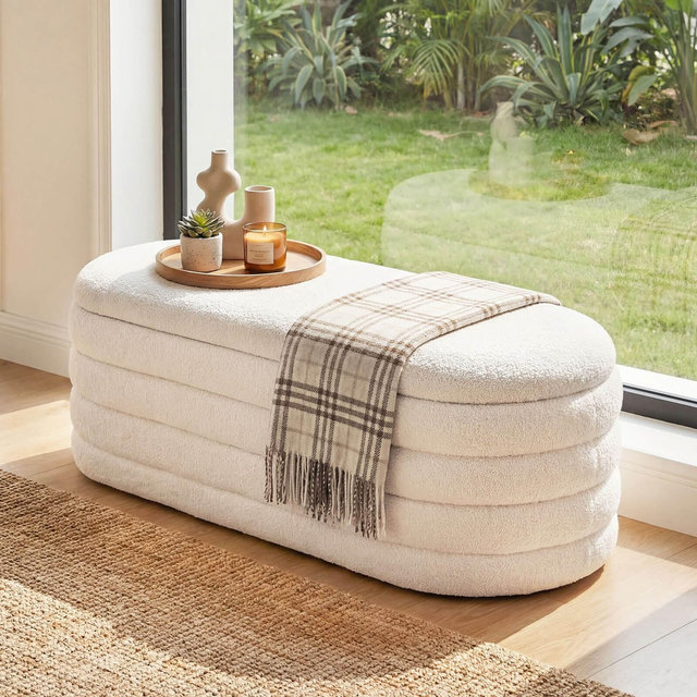 Costway Upholstered Fabric Storage Ottoman Bench,Entryway Bedroom Bench,End of Bed Stool