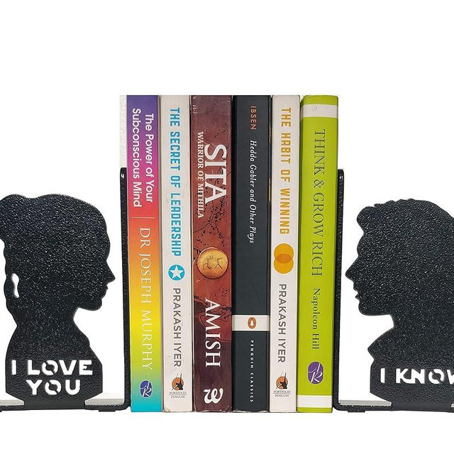 HeavenlyKraft I Love You I Know Metal Bookend, Non Skid Book End, Book Stopper for Home/Office Decor/Shelves, I Love You I Know Gift 5.9 X 3.9 X 3.14 Inch Per Piece