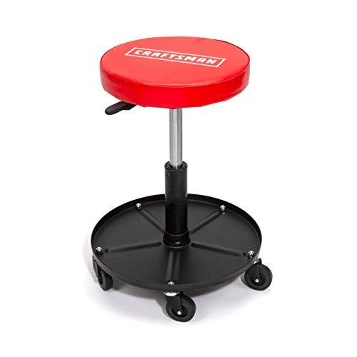 CRAFTSMAN Adjustable Height Rolling Creeper Stool with Storage Tray, Rip-Resistant Padded Vinyl Seat, 300-lb Capacity