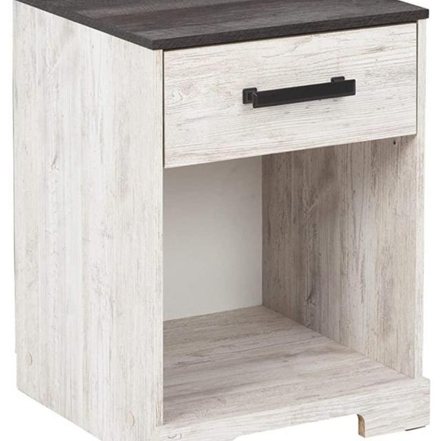 Signature Design by Ashley Shawburn One Drawer Night Stand, White/Dark Charcoal Gray