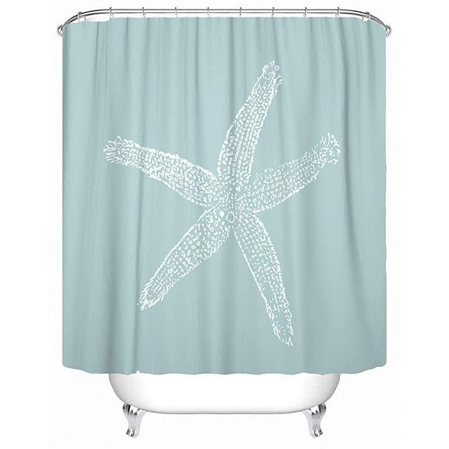 Accrocn Waterproof Shower Curtain Curtains Fabric Vintage Starfish Illustration Pastel Seafoam Blue Extra Long 72x84 Inches Decorative Bathroom Odorless Eco Friendly