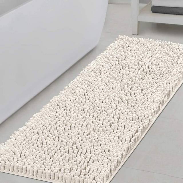 H.VERSAILTEX Bathroom Rugs Bath Mats for Bathroom Non Slip Chenille Bathroom Runner Rug 47x17 Extra Soft and Absorbent Shaggy Rugs Washable Dry Fast Plush Area Carpet Mats for Bath Room, Tub - Ivory