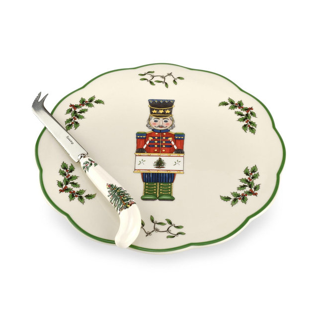 Spode Christmas Tree Nutcracker Cheese Plate with Knife