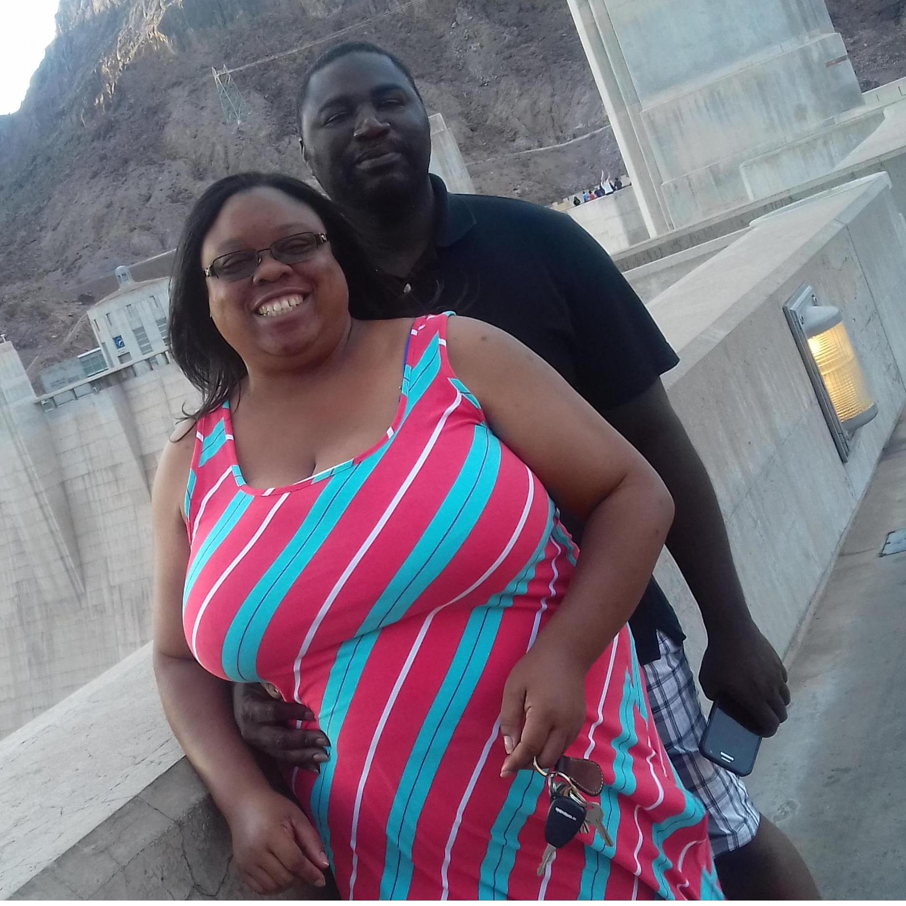 At the Hoover Dam. She laughing because I'm ready to move from the wall.