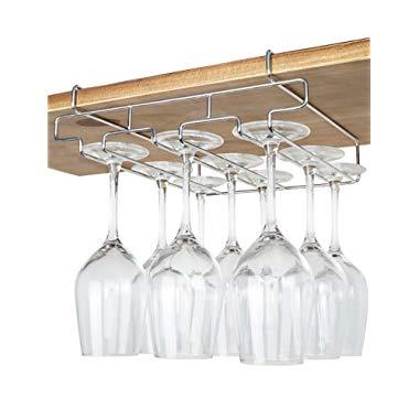 Bafvt Wine Glass Holder - 3 Rows Stemware Rack Under Cabinet - 304 Stainless Steel Hanger Storage Shelf, Fit for The Cabinet 0.8“ or Less