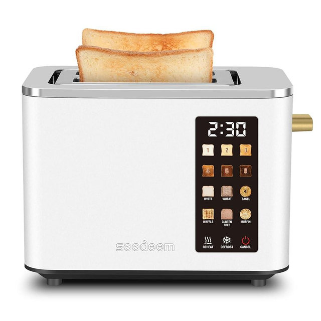 SEEDEEM Toaster 2 Slice, Touch Control Screen, Smart Stainless Toaster, 6 Shade Setting, 6 Bread Selection, Countdown, Removable Crumb Tray, 900W, Pearl White