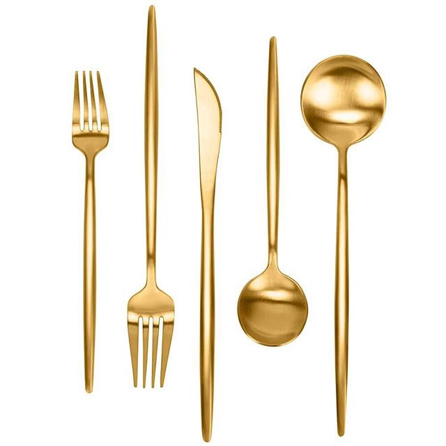 Matte Gold Silverware Set 30 Pieces, FAMEWARE Stainless Steel Flatware Set，Service for 6，Kitchen Utensil Set, Tableware Cutlery Set, Satin Finished Polished & Dishwasher Safe