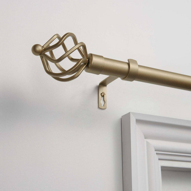 Exclusive Home 66"-120" Torch Curtain Rod - Gold: Adjustable Iron Rod, Twisted Sphere Finials, Matte Finish, Supports up to 25lbs