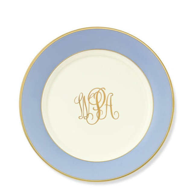 Pickard Color Sheen Salad Plate, Blue Gold, Monogrammed