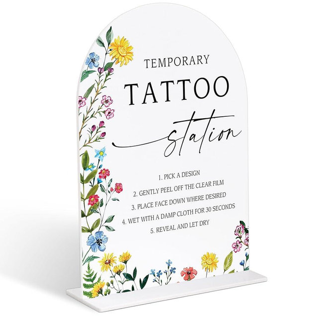 Acrylic Wedding Signs Temporary Tattoo Station Sign, 6x8" Floral Themed Arch Acrylic Table Decor, Love Is In Bloom & Baby In Bloom Decorations for Baby Shower Bridal Shower Engagement