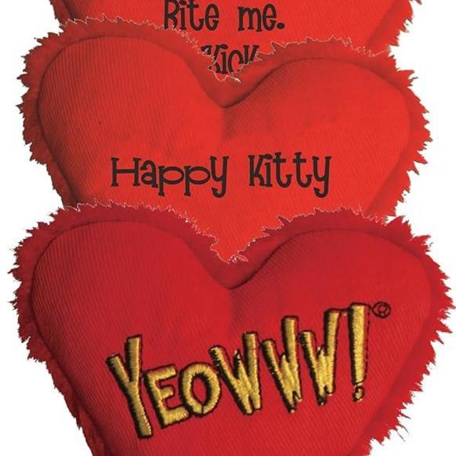 Yeowww! Heart Attack Pack: 3X 100% Organic Catnip Heart Cat Toys, Each with a Different Phrase