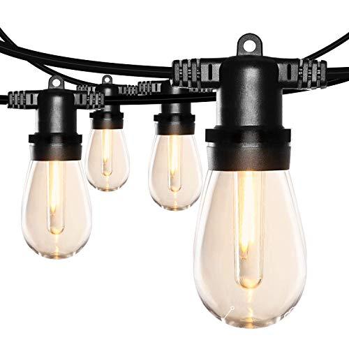 SUNTHIN Outdoor LED String Lights 48ft Long with Hanging Loops 16 Sockets and 2700K 17 Shatterproof LED S14 Bulbs Plastic Bulbs Included 1 Spare Waterproof ETL Approved Outdoor Indoor