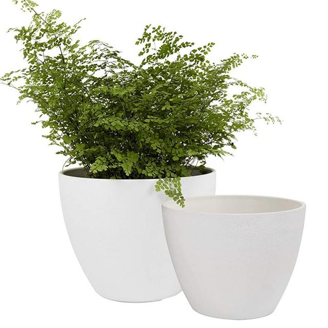 Flower Pots Outdoor Garden Planters, Indoor Plant Pots with Drainage Holes, White (8.6 + 7.5 Inch)