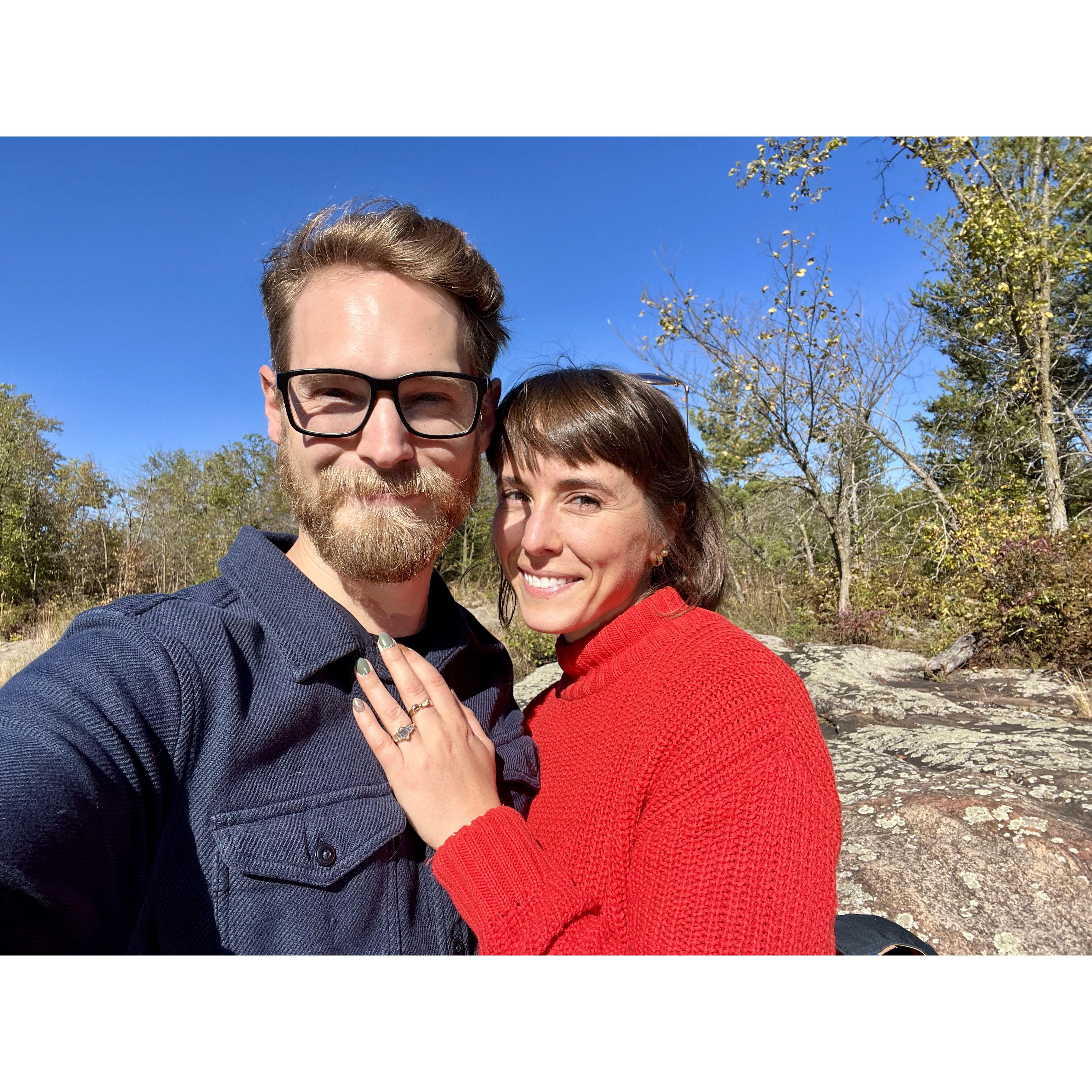 Brett proposed on a hike at our favorite "Rocky Place" in Chippewa Falls. As the saying goes, "First comes love, then comes kitties, then comes marriage!" ... or something like that!