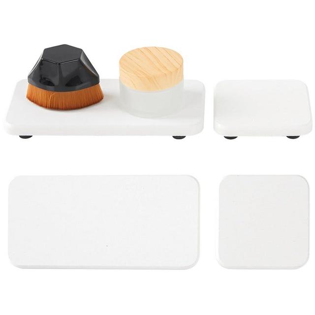 4 Set Stone Drying Tray, Water Absorbent Diatomite Stone Tray for Sink,Fast Drying Sink Caddy for Hand Soap Dish, Toothbrush & Ttoiletries, (White)