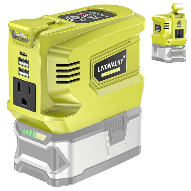 200W Power Inverter for Ryobi 18V, DC 18V to AC 110-120V Battery Inverter, Portable Power Station Generator, Charger Adapter Battery Powered Outlet with 2 USB Ports & 1 Type-C & 1 AC Outlet