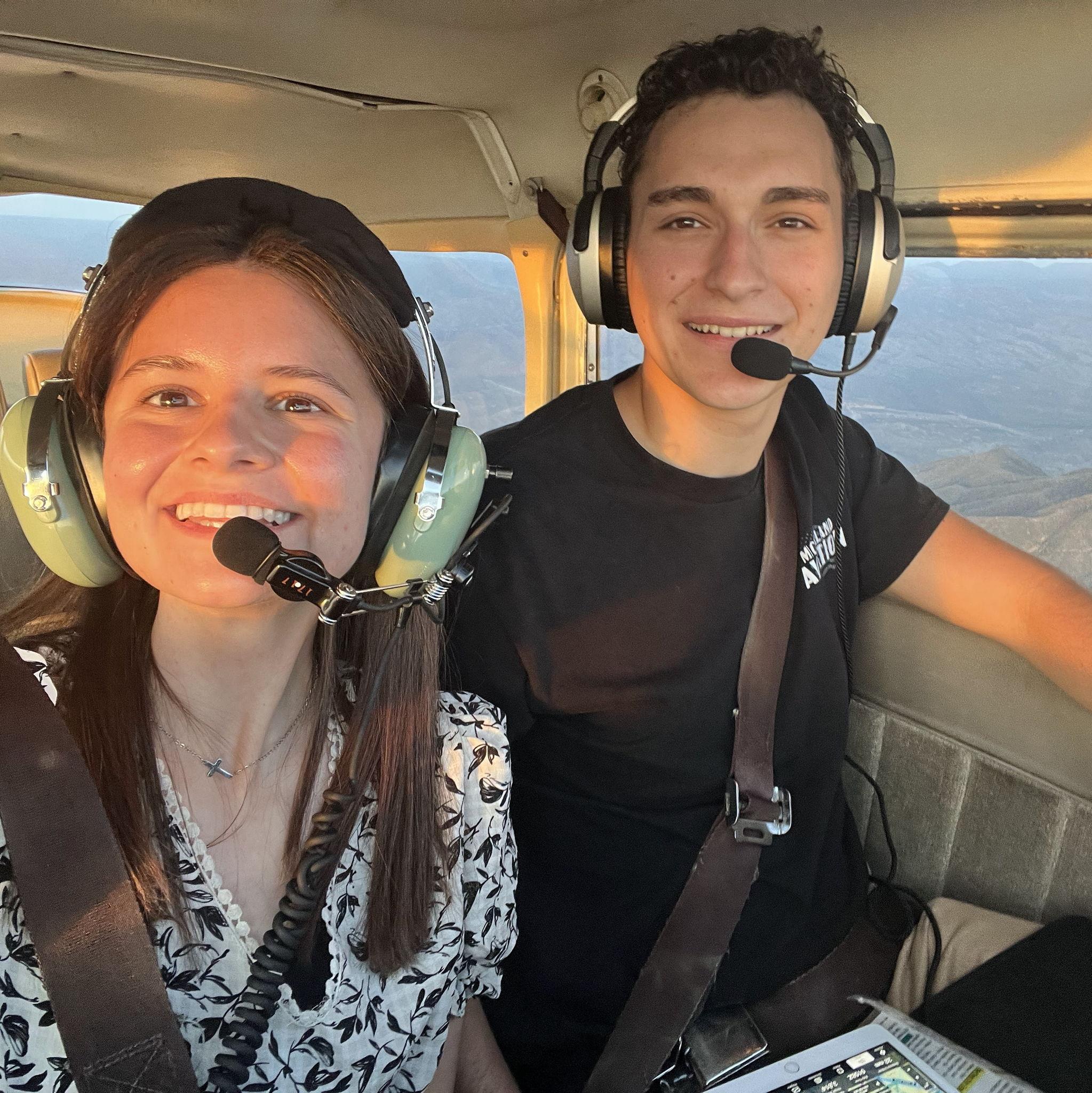 One of Blythe's first times flying with Patrick on their 3 year anniversary!