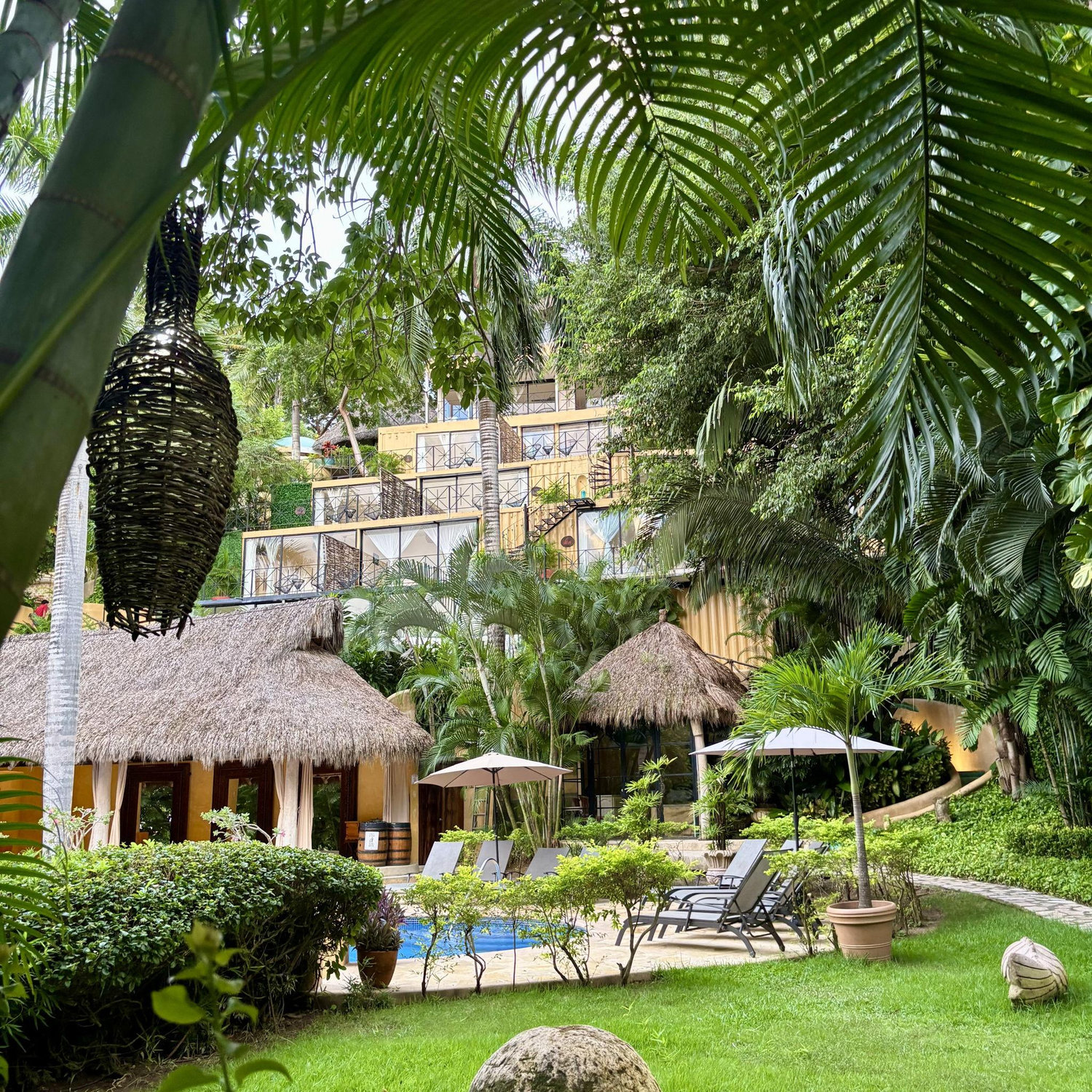 The studio rooms at Amor Boutique are pictures here as well as the pool area.