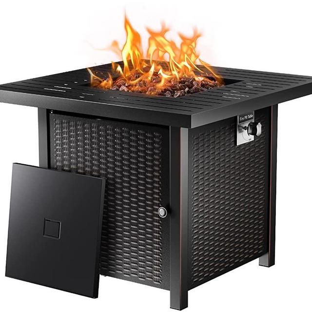 Ciays Propane Fire Pits 32 Inch Outdoor Gas Fire Pit, 50,000 BTU Steel Fire Table with Lid and Lava Rock, Add Warmth and Ambience to Gatherings and Parties On Patio Deck Garden Backyard, Black