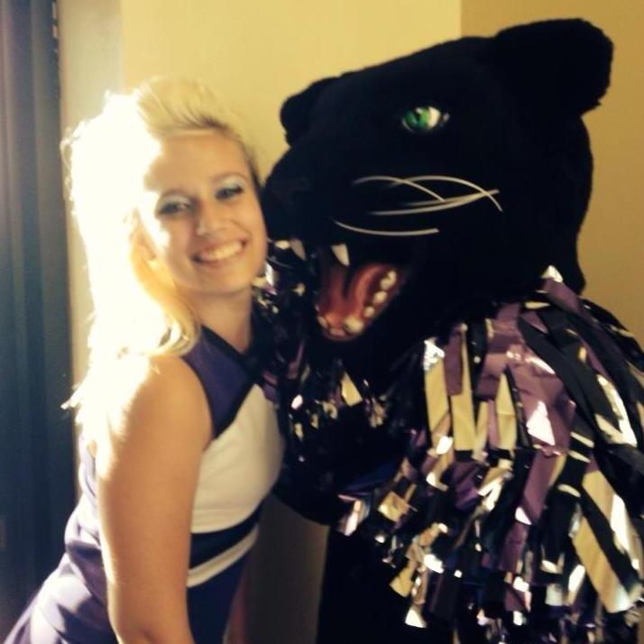 Sam as Cheer Captain and Aaron as the Mascot