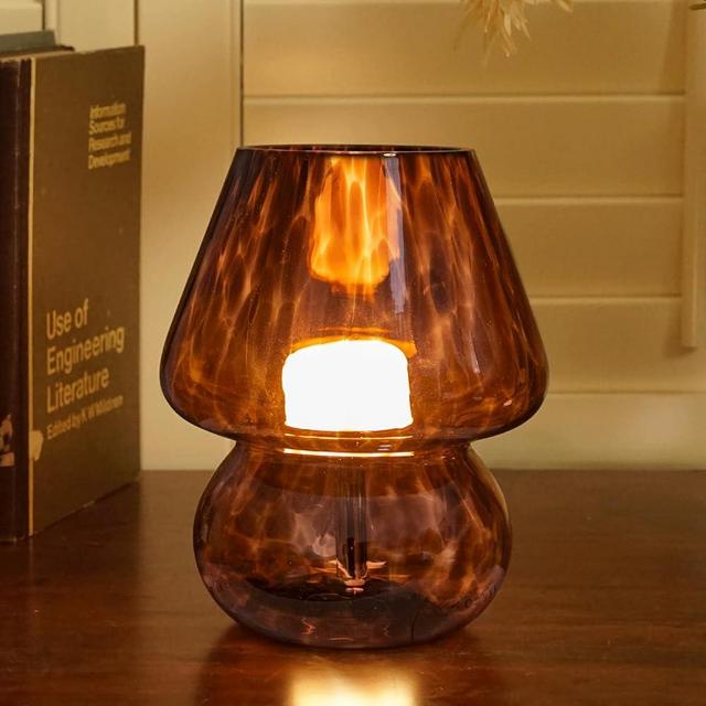 ULAROOM Mushroom Lamp Small Bedside Table Lamp with 3 Temperature LED Bulb, USB Plug-in Free Dimming Nights Light for Bedroom/Living Room/Entryway/Corner Decor (Golden Amber)