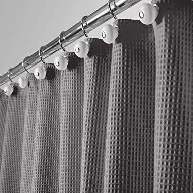 mDesign Hotel Quality Polyester/Cotton Blend Fabric Shower Curtain with Waffle Weave and Rust-Resistant Metal Grommets for Bathroom Showers and Bathtubs - 72" x 72" - Gray