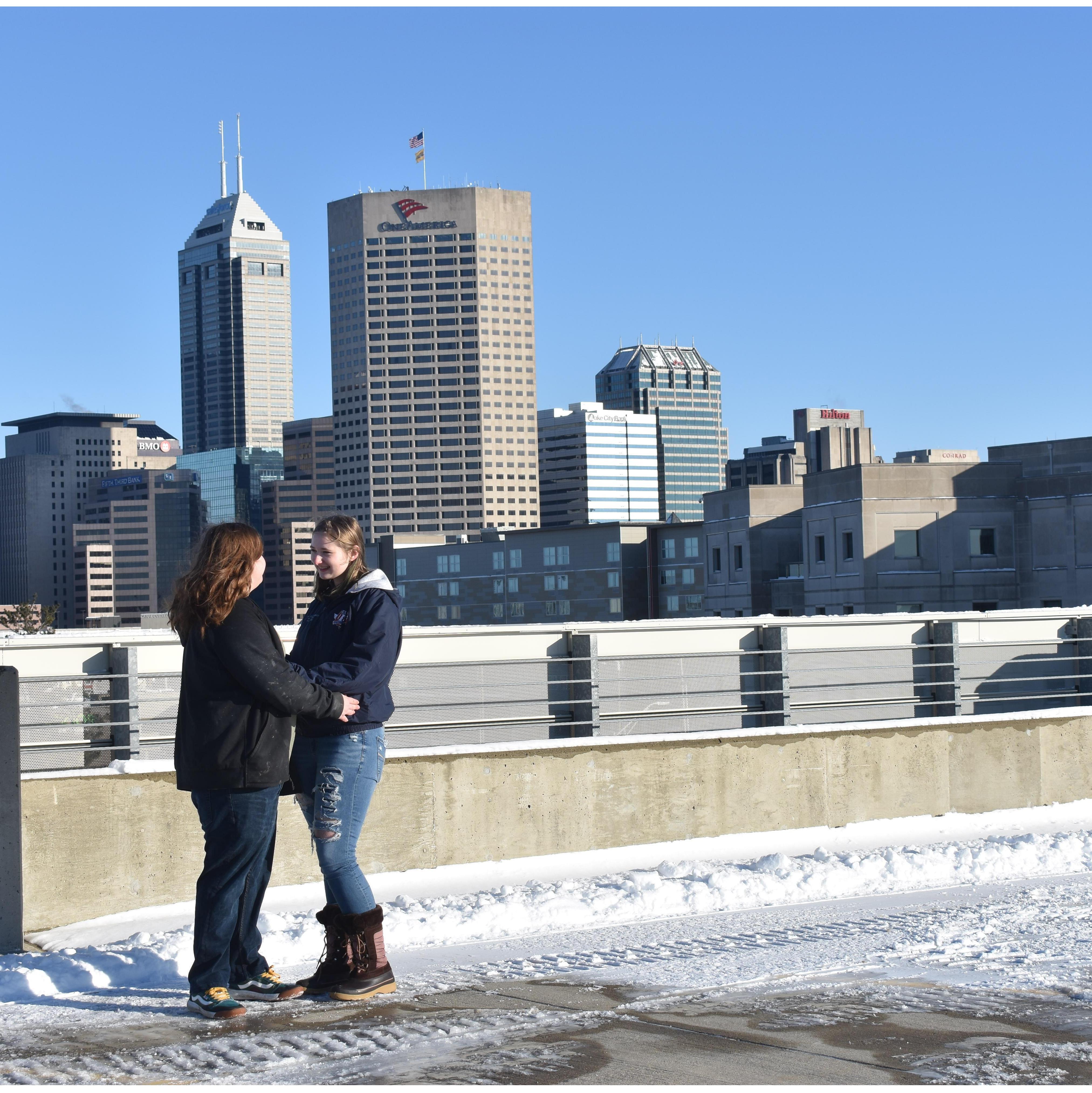 We took this on top of a parking garage in Indianapolis. Jacob and I agree we love the Indianapolis Skyline.