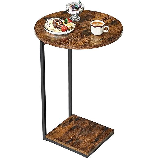 WOHOMO Sides Table Living Room, Small End Table for Small Space, 26.5" C Shaped Tall Slide Under Couch Tables, Slim End Table with 17" Round Cute Look for Living Room, Bedroom, Rustic Brown