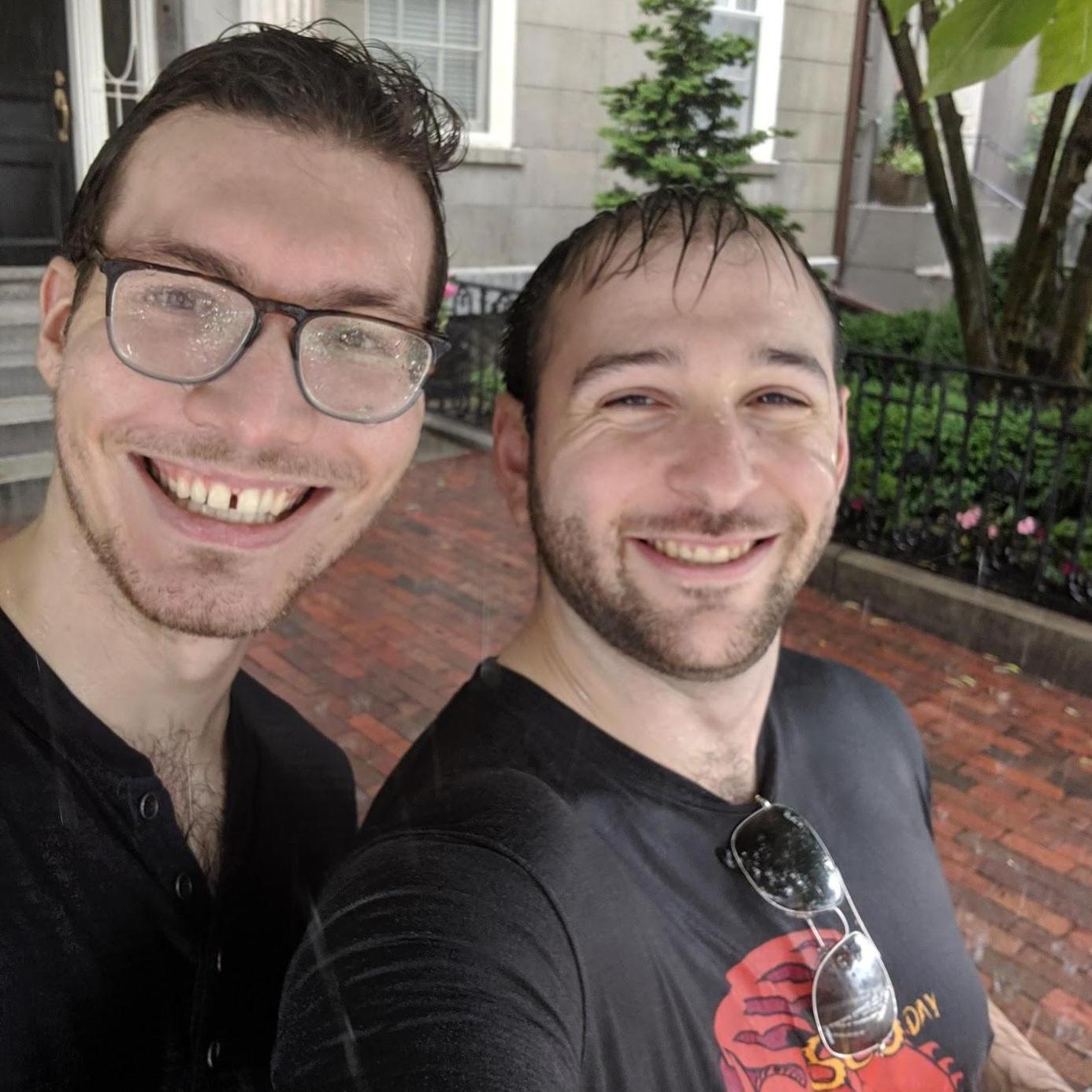 Elias and Grant, caught in the rain