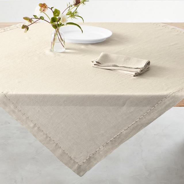 Italian Washed Linen Table Throw, 50" X 50", Flax