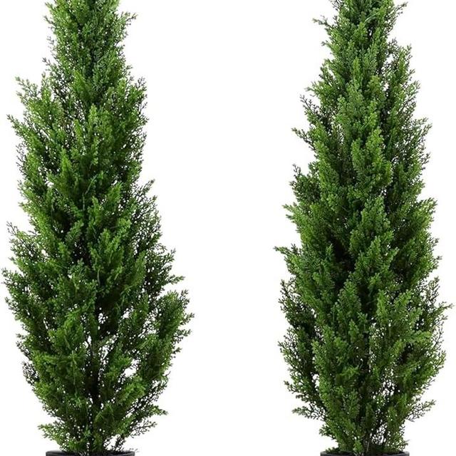 Two 5 Foot Outdoor Artificial Cedar Topiary Trees Uv Rated Potted Plants