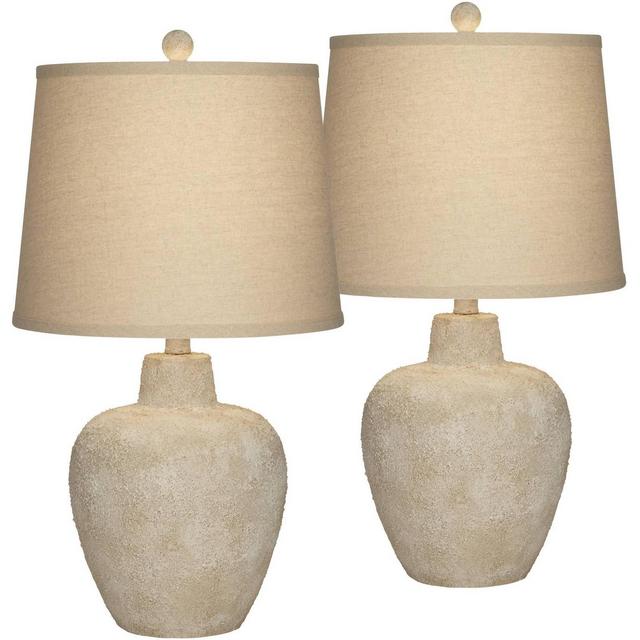 360 Lighting Romeo 23 1/2" High Jar Small Farmhouse Rustic Modern Accent Table Lamps Set of 2 Beige Distressed Earth Tone Finish Living Room Bedroom