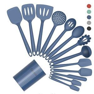 Coukre Silicone Kitchen Cooking Utensils Set with Holder – Heat-Resistant, Food-Grade Kitchen Tools, Spatula, Spoon & Gadgets for Non-Stick Pans, Dishwasher Safe (14, PureDarkBlue)