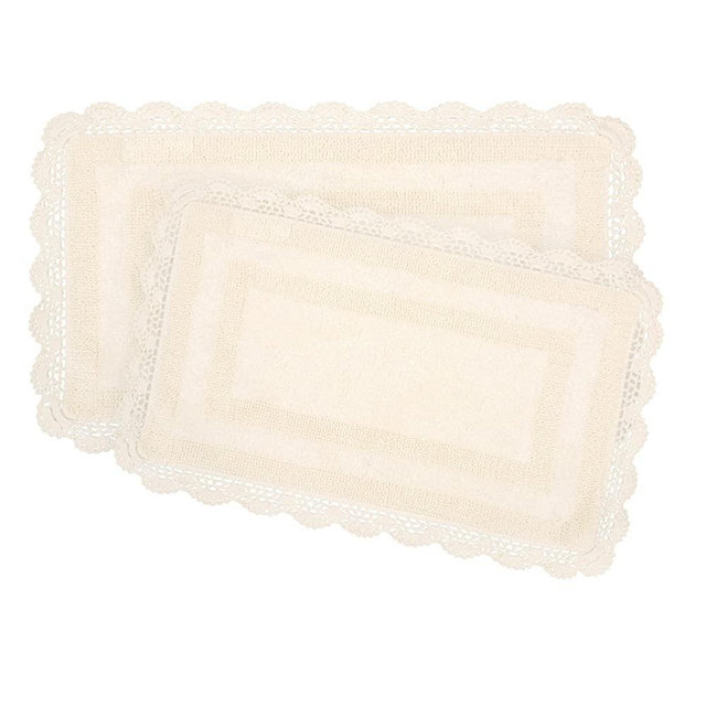 Laura Ashley Crochet Cotton 17x24/21x34 in. 2-Piece Bath Rug Set, Ivory