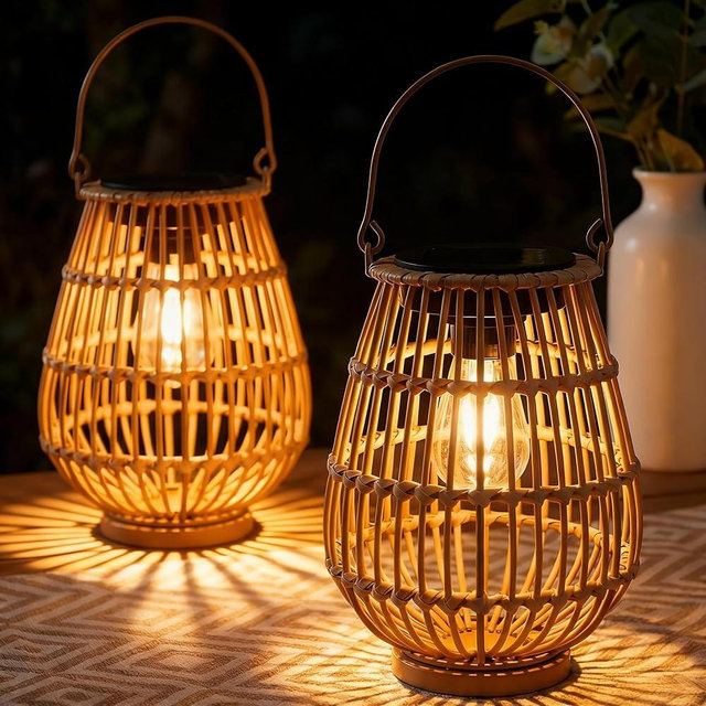 Solar Lanterns Outdoor, Handwoven Waterproof Hanging Rattan Solar Lights Gifts for Women Christmas Birthday Lamp Lights, Decoration for Outside Yard Garden Porch Patio Trees Lawn Pathway, 2 Pack