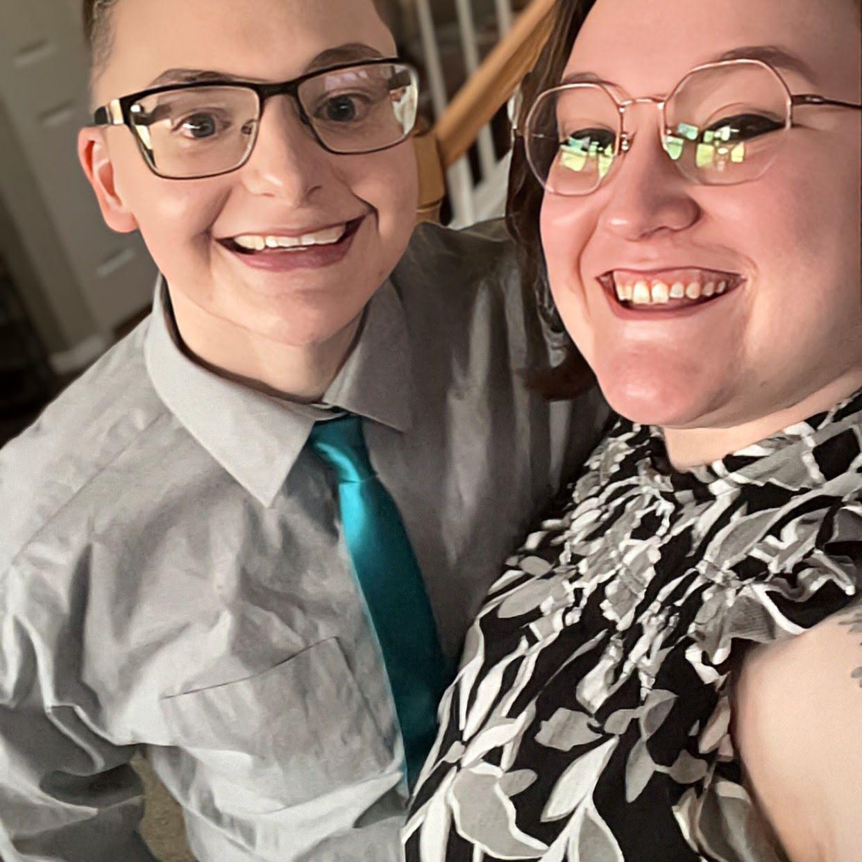 Getting all fancy for Rachel's birthday. (First time Megan saw Laura in a tie)