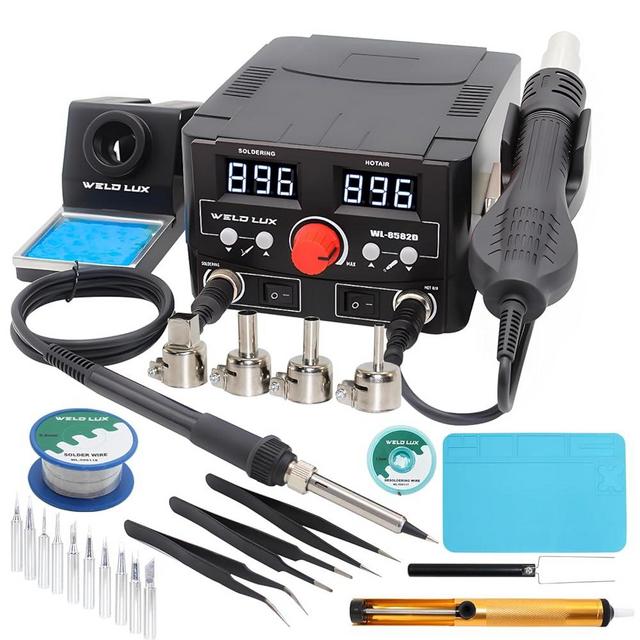 Weld Lux Upgraded 820W Digital Soldering Station Kit - 2 In 1 Hot Air Rework Station with °F /°C Display, Hot/Cold Air Switching, Digital Temperature Correction and Sleep Function(Black)
