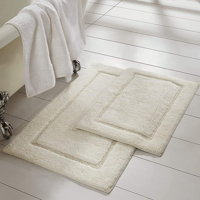 Amrapur Overseas 2-Pack Solid Loop with Non-Slip Backing Bath Mat Set (17-inch by 24-inch/21-inch by 34-inch), Ivory