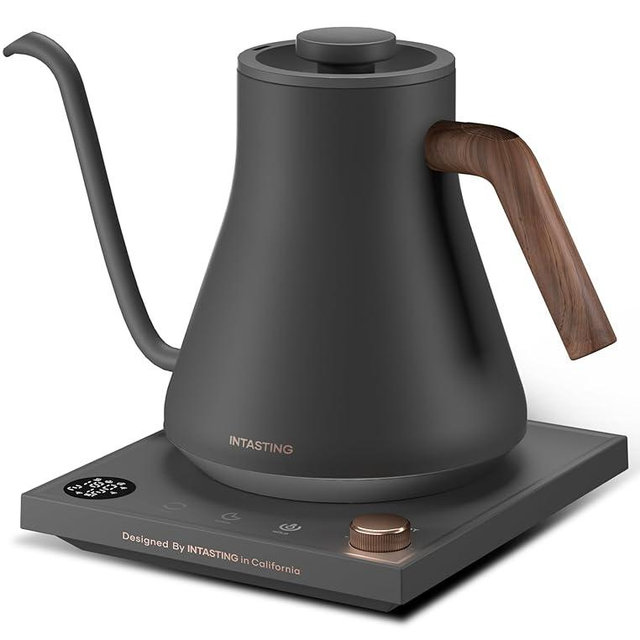 INTASTING Electric Kettles, Gooseneck Electric Kettle, ±1℉ Temperature Control, Stainless Steel Inner, Quick Heating, for Pour Over Coffee, Brew Tea, Boil Hot Water, 0.9L Dark Grey