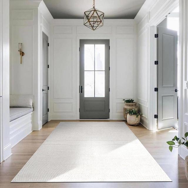 CAMILSON Easy Jute Rug 8x10, Indoor Outdoor Off-White Farmhouse Area Rugs for Living Room Patio and Kitchen Rug, Solid Woven Design, Easy-Cleaning, Non Slip Washable Outside Carpet Alfombras (8 x 10)