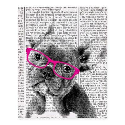 French Bulldog with Pink Glasses 8-Inch x 10-Inch Canvas Wall Art