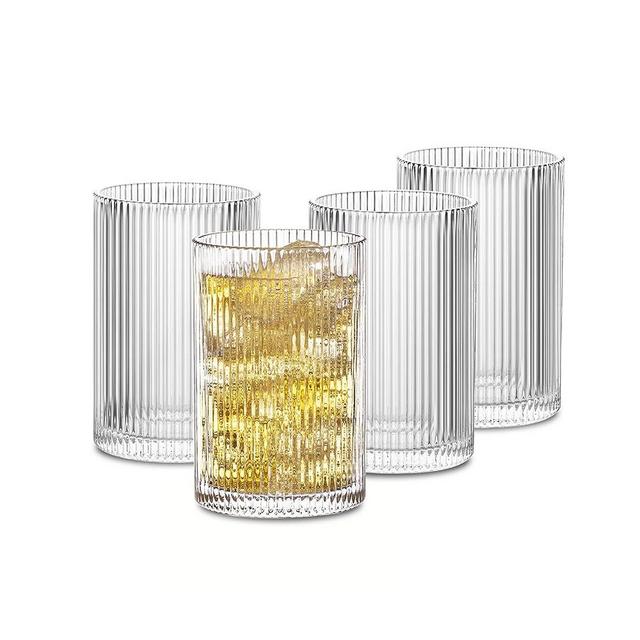 INSETLAN 17oz Ribbed Glassware Set of 4, Glass Cups Large Vintage Glassware Set, Origami Style Cocktail Glasses, Ideal for Beer, Juice, Water, Ice Coffee Cup, Whiskey