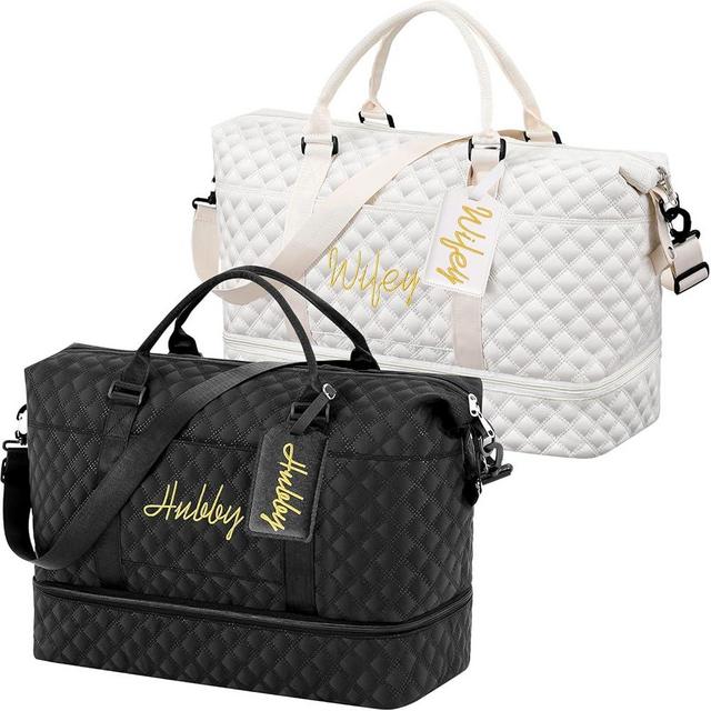 Dansydaisy 4 Pcs Mr and Mrs Duffel Bag with Luggage Tags Hubby and Wifey Bride Groom Honeymoon Weekender Bag for Wedding Gift(Hubby and Wifey)