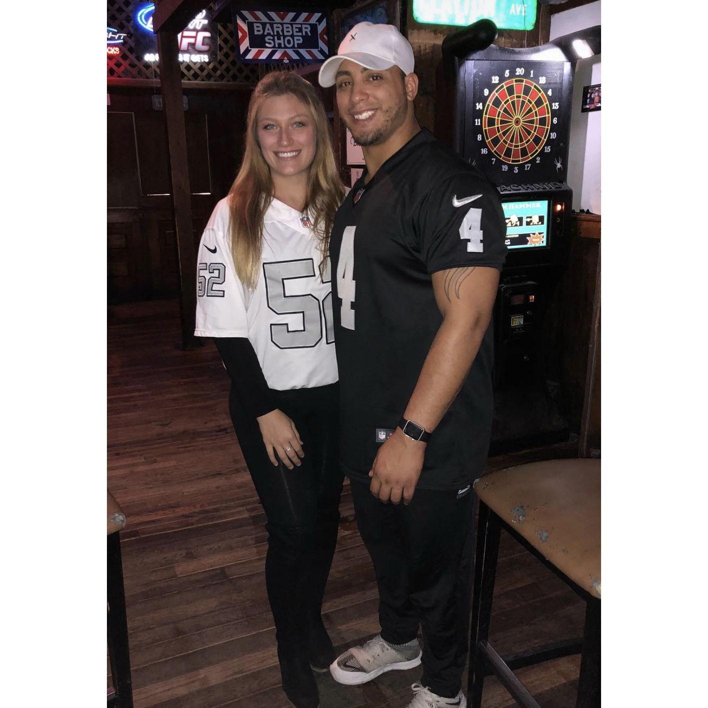 Randy making us match in Raiders attire for football Sunday 2017